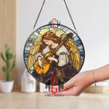 Angel Playing Lute Stained Glass Suncatcher, Vintage Music Angel Window Panel, Spiritual Guardian Art, Heavenly Gift for Peaceful Home