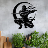 Ninja Metal Wall Art, Crescent Moon Samurai Sword Sign, Cool Warrior Wall Decor, Martial Arts Room Sign, Teen Boy or Game Room Wall Art