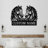 Personalized Horse Metal Sign with Two Horse Heads, Custom Ranch Name Sign, Western Farmhouse Wall Decor, Equestrian Gift for Horse Lovers