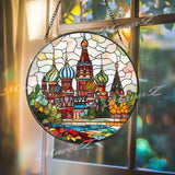 St. Basil Cathedral Stained Glass Suncatcher, Russia Landmark Window Hanging Decor, Colorful Travel Gift, Moscow Architecture Glass Art
