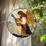 Angel Playing Guitar Stained Glass Suncatcher, Spiritual Window Hanging, Guardian Angel Art Panel, Memorial or Sympathy Gift