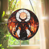 Inferno Demon Stained Glass Suncatcher, Dark Fantasy Window Hanging Art, Gothic Hellfire Decor for Horror & Mythology Lovers
