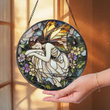 Sleeping Fairy Suncatcher, Stained Glass Fairy Decor, Whimsical Window Hanging, Fantasy Gift for Her, Enchanted Fairy Room Art