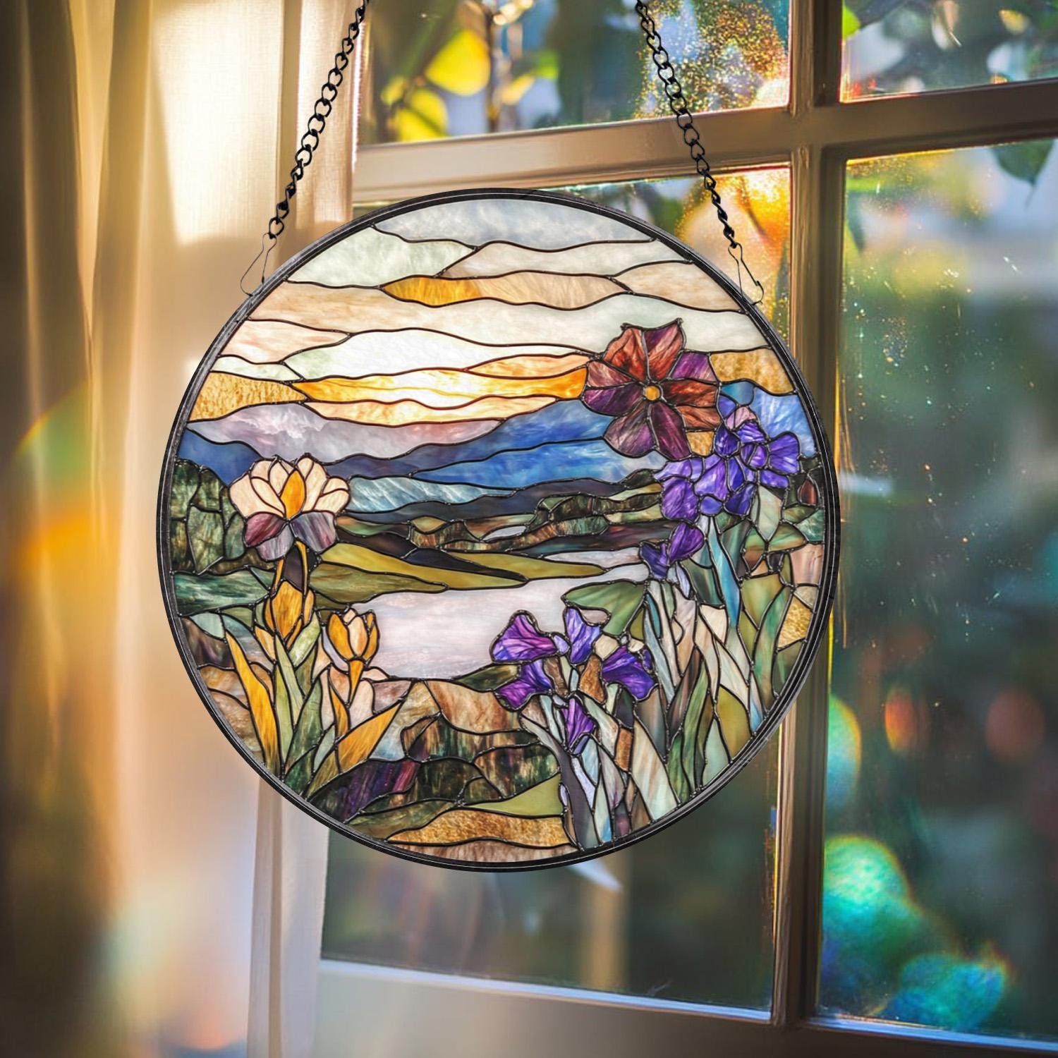Deer Fawn Suncatcher, Floral Stained Glass Window Art, Baby Deer Decor, Woodland Animal Gift, Nature Lover Hanging Ornament