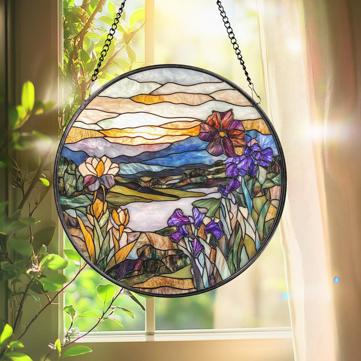 Deer Fawn Suncatcher, Floral Stained Glass Window Art, Baby Deer Decor, Woodland Animal Gift, Nature Lover Hanging Ornament