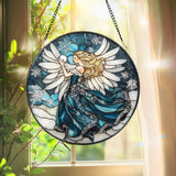 Chickadee Bird Stained Glass Suncatcher, Round Window Hanging Panel, Black-Capped Chickadee Decor, Nature Lover Gift, Bird Art Glass
