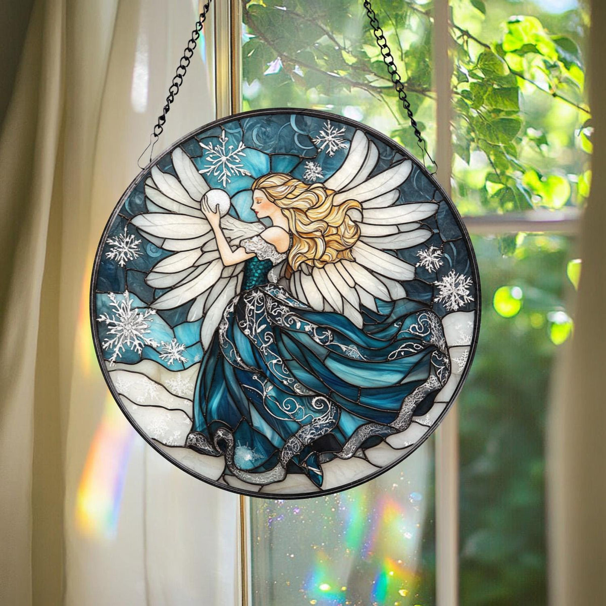 Chickadee Bird Stained Glass Suncatcher, Round Window Hanging Panel, Black-Capped Chickadee Decor, Nature Lover Gift, Bird Art Glass