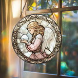 Winter Angel Stained Glass Suncatcher, Christmas Snow Window Panel, Praying Angel Sun Catcher Gift, Holiday Decor for Peaceful Home Vibes