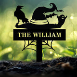 Metal Sign Witches Hat Halloween Name Sign, Personalized Name LED Lights, Halloween Sign, Outdoor Door Monogram, Halloween Metal sign