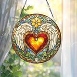 Angel Heart Stained Glass Suncatcher, Winged Love Window Hanging, Romantic Celestial Decor Gift for Valentine or Anniversary