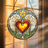 Angel Heart Stained Glass Suncatcher, Winged Love Window Hanging, Romantic Celestial Decor Gift for Valentine or Anniversary