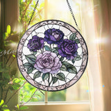 Purple Rose Stained Glass Suncatcher, Romantic Floral Window Panel, Lavender Rose Gift for Garden Lovers & Elegant Home Decor