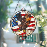 American Eagle Stained Glass Suncatcher, Patriotic Window Hanging, USA Flag Glass Panel, Bald Eagle Decor, 4th of July Gift