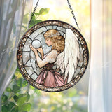 Angel Stained Glass Suncatcher, Elegant Angel with Orb Glass Panel, Spiritual Window Hanging, Guardian Angel Decor, Peaceful Gift