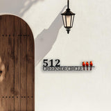 Personalized Cardinal House Address Sign, Custom Metal Home Number Plaque with 3 Red Birds, Outdoor Family Name Yard Decor