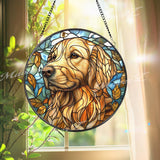 Golden Retriever Stained Glass Suncatcher, Autumn Dog Window Hanging, Pet Memorial Glass Art, Dog Lover Gift, Warm Rustic Decor