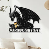 Custom Dragon Reading Metal Sign, Personalized Fantasy Wall Art with Baby Dragon, Book Lover Gift, Kids Room or Library Decor