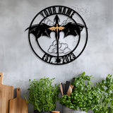 Custom Flying Dragon Metal Sign, Personalized Round Fantasy Wall Art with Name and Year, Dragon Decor for Gamers or Fantasy Lovers