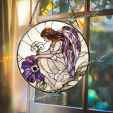 Purple Angel Stained Glass Suncatcher, Guardian Angel Window Hanging, Memorial Glass Panel, Sympathy Gift, Heavenly Home Decor