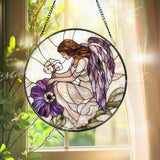 Purple Angel Stained Glass Suncatcher, Guardian Angel Window Hanging, Memorial Glass Panel, Sympathy Gift, Heavenly Home Decor