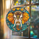 Elephant Stained Glass Suncatcher, Mandala Elephant Decor, Boho Jungle Animal Glass Art, Safari Window Hanging, Gift for Elephant Lovers