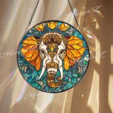 Elephant Stained Glass Suncatcher, Mandala Elephant Decor, Boho Jungle Animal Glass Art, Safari Window Hanging, Gift for Elephant Lovers