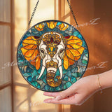 Elephant Stained Glass Suncatcher, Mandala Elephant Decor, Boho Jungle Animal Glass Art, Safari Window Hanging, Gift for Elephant Lovers
