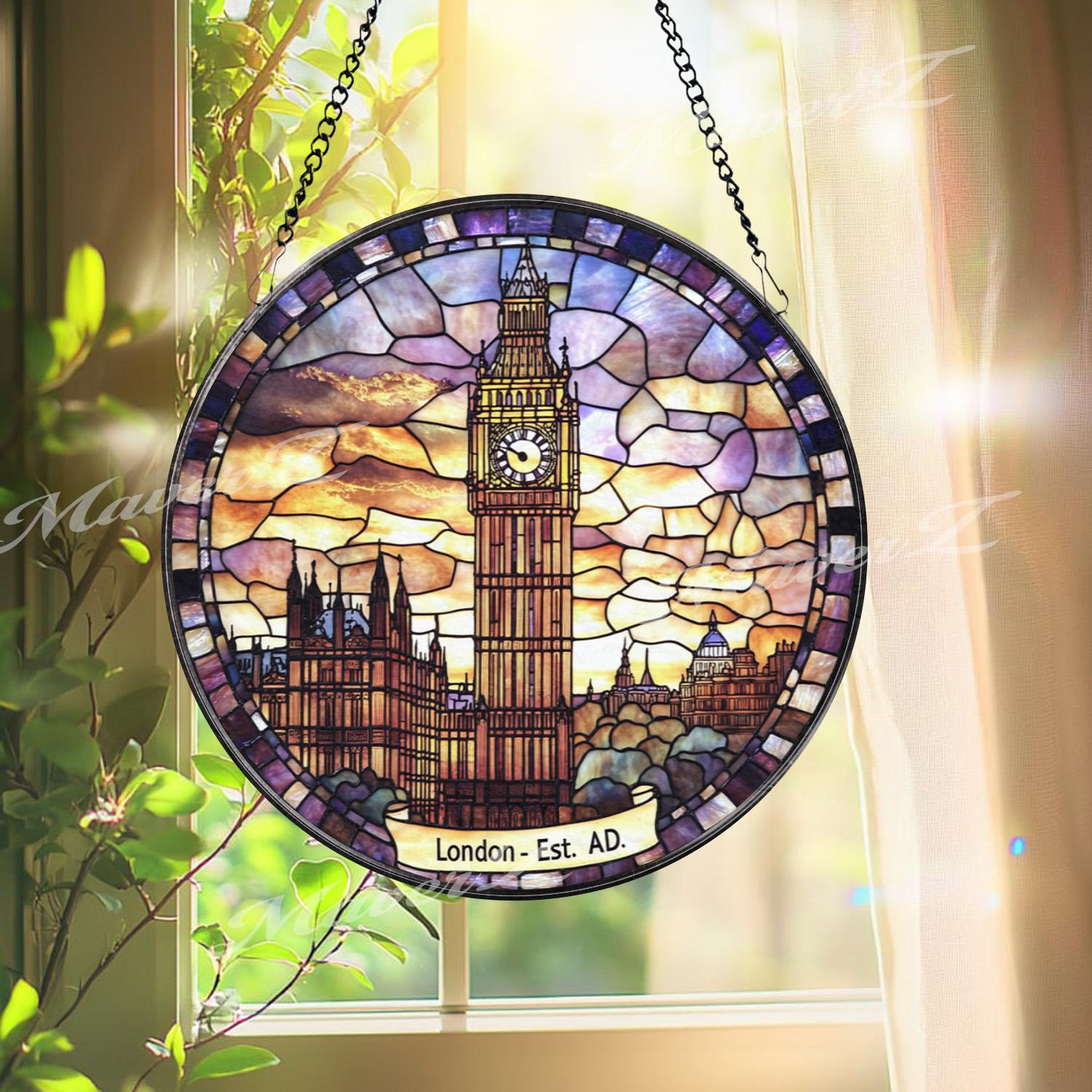 London Big Ben Stained Glass Suncatcher, Iconic UK Landmark Window Hanging, British Architecture Glass Art, Travel Gift for London Lovers