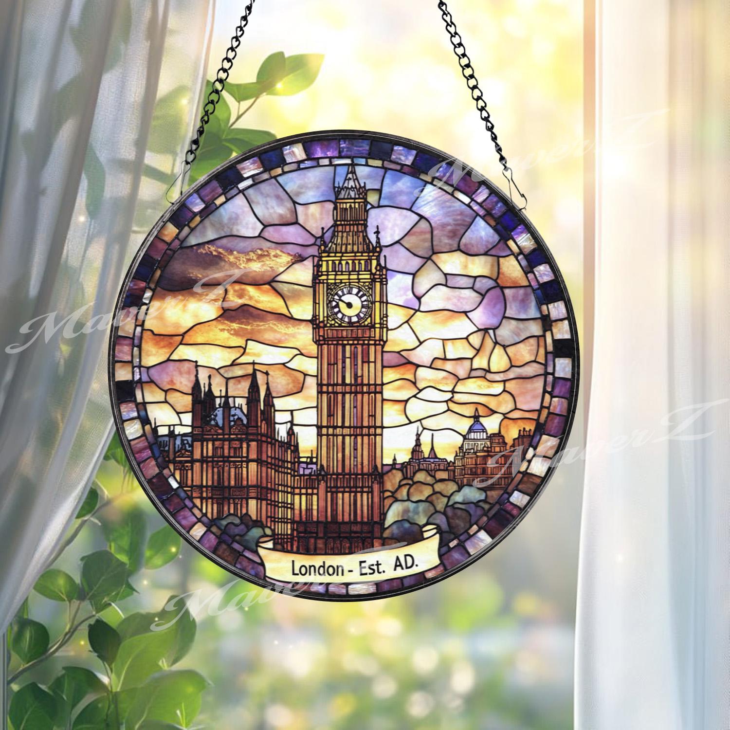 London Big Ben Stained Glass Suncatcher, Iconic UK Landmark Window Hanging, British Architecture Glass Art, Travel Gift for London Lovers