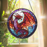 Red Dragon Stained Glass Suncatcher, Fantasy Dragon Window Hanging, Purple Winged Dragon Art Panel, Gothic Mythical Creature Gift Decor