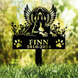 Personalized Dog Memorial Garden Stake with Angel Wings, Paw Prints, Name & Dates, Custom Pet Loss Tribute Grave Marker for Outdoor Display