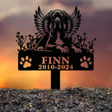 Personalized Dog Memorial Garden Stake with Angel Wings, Paw Prints, Name & Dates, Custom Pet Loss Tribute Grave Marker for Outdoor Display