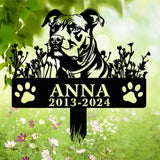 Custom Dog Memorial Garden Stake with Detailed Pet Portrait, Paw Prints, Name & Years, Personalized Outdoor Tribute Grave Marker