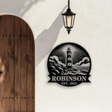 Custom Lighthouse Metal Sign, Personalized Coastal Wall Art with Family Name and Year, Nautical Decor for Beach House or Porch