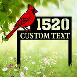 Personalized Cardinal Address Sign with House Number and Custom Text, Red Bird Yard Stake for Home, Garden or Memorial Decor