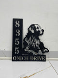 Personalized Golden Retriver Dog House Number, Pet Home Number Metal Wall Sign, Animal Outdoor House Address Sign, Dog Home Address Sign