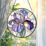 Purple Iris Stained Glass Suncatcher, Handmade Floral Window Hanging with Elegant Petals, Spring Garden Decor Gift for Her or Mom