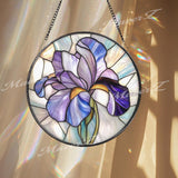 Purple Iris Stained Glass Suncatcher, Handmade Floral Window Hanging with Elegant Petals, Spring Garden Decor Gift for Her or Mom