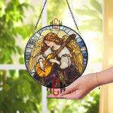 Angel Playing Lute Stained Glass Suncatcher, Vintage Music Angel Window Panel, Spiritual Guardian Art, Heavenly Gift for Peaceful Home