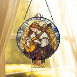 Angel Playing Lute Stained Glass Suncatcher, Vintage Music Angel Window Panel, Spiritual Guardian Art, Heavenly Gift for Peaceful Home