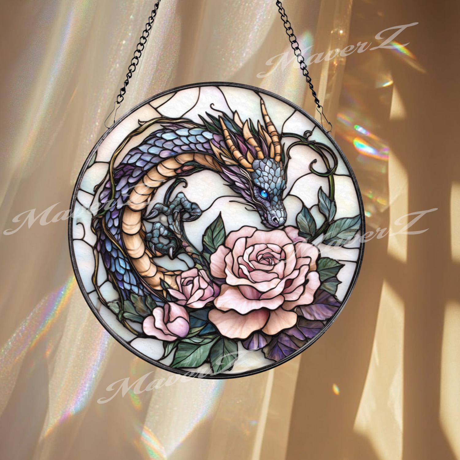 Bearded Dragon Stained Glass Suncatcher, Lizard on Rock Under Cherry Blossom Tree, Reptile Pet Window Panel, Nature Decor Gift Idea