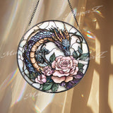 Bearded Dragon Stained Glass Suncatcher, Lizard on Rock Under Cherry Blossom Tree, Reptile Pet Window Panel, Nature Decor Gift Idea