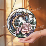 Bearded Dragon Stained Glass Suncatcher, Lizard on Rock Under Cherry Blossom Tree, Reptile Pet Window Panel, Nature Decor Gift Idea