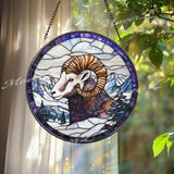 Bighorn Sheep Stained Glass Suncatcher, Mountain Wildlife Window Panel, Ram Decor for Nature Lovers, Rustic Cabin or Lodge Wall Art