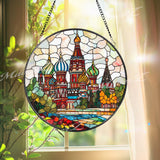 St. Basil Cathedral Stained Glass Suncatcher, Russia Landmark Window Hanging Decor, Colorful Travel Gift, Moscow Architecture Glass Art