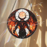 Inferno Demon Stained Glass Suncatcher, Dark Fantasy Window Hanging Art, Gothic Hellfire Decor for Horror & Mythology Lovers
