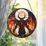 Inferno Demon Stained Glass Suncatcher, Dark Fantasy Window Hanging Art, Gothic Hellfire Decor for Horror & Mythology Lovers