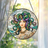 Medusa Stained Glass Suncatcher, Mythical Goddess Window Panel, Greek Mythology Decor, Feminine Serpent Hair Art Gift