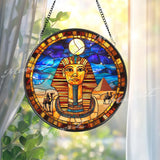 Ancient Egyptian Pharaoh Stained Glass Suncatcher, Pyramid and Camel Scene Window Panel, Cultural Wall Art Gift for History Lovers