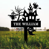 Personalized Halloween Metal Sign: Witch House Decor with LED Lights